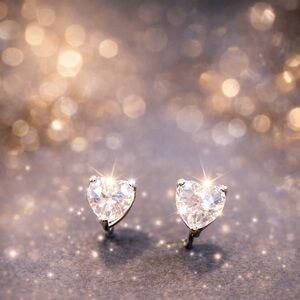 NWOT Elegant Rhinestone Heart Stud Earrings 18K White Gold Plated